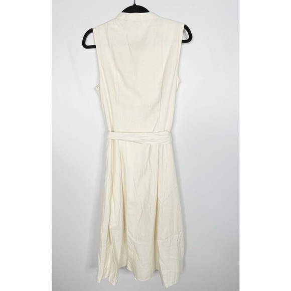 Who What Wear Sz M Linen Belted Button Front Dress Sleeveless Natural - Picture 2 of 9
